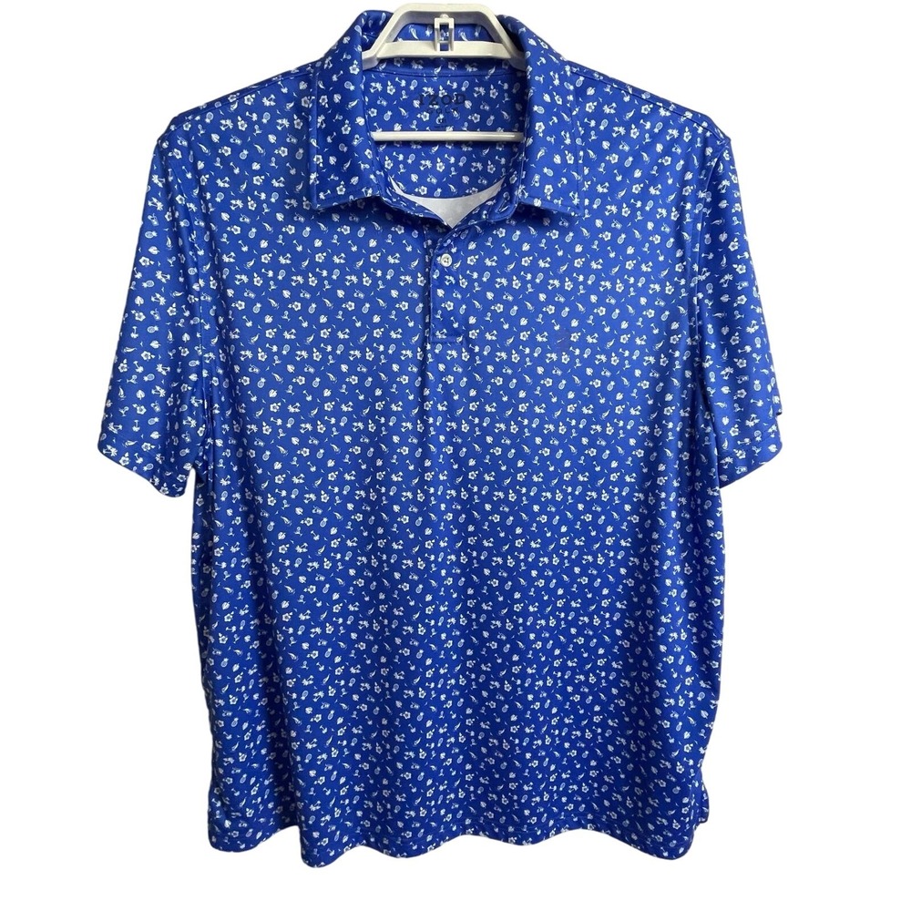 Izod Golf XXL Stretch Polo Blue White Hawaiian Theme Novelty Shirt